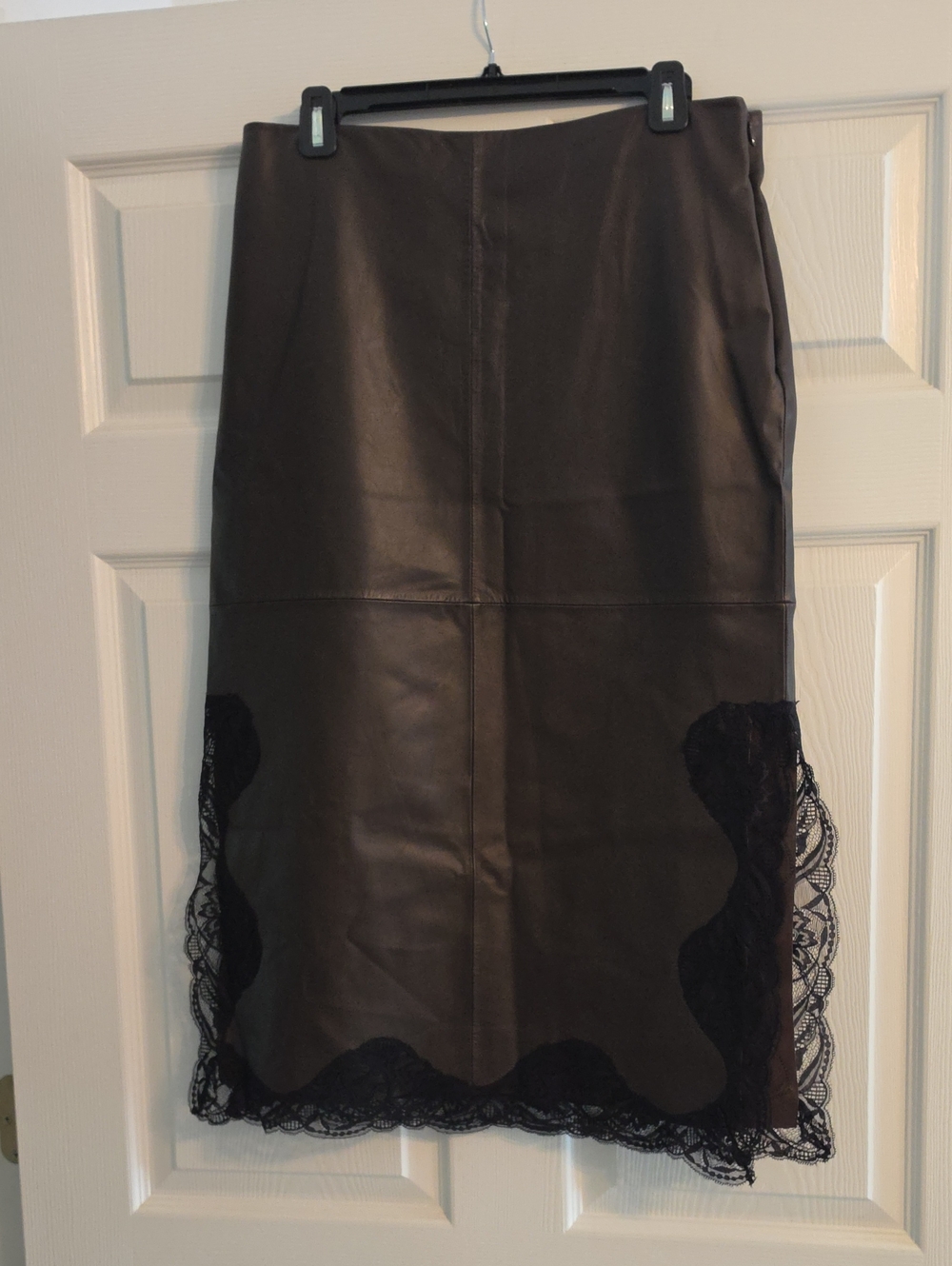 Zara  Lace-Trim Geniune Leather Pencil Skirt,size L